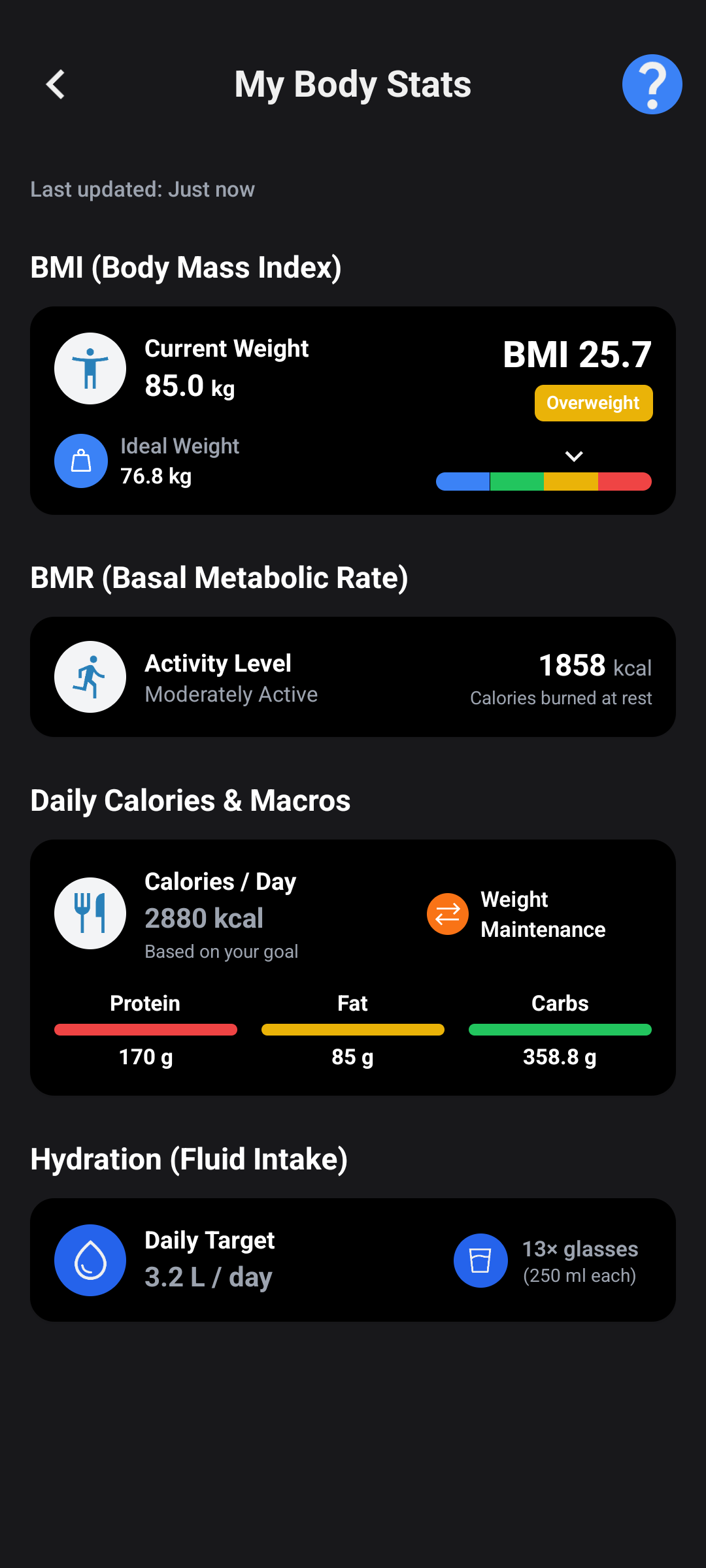 Body Statistics Screen