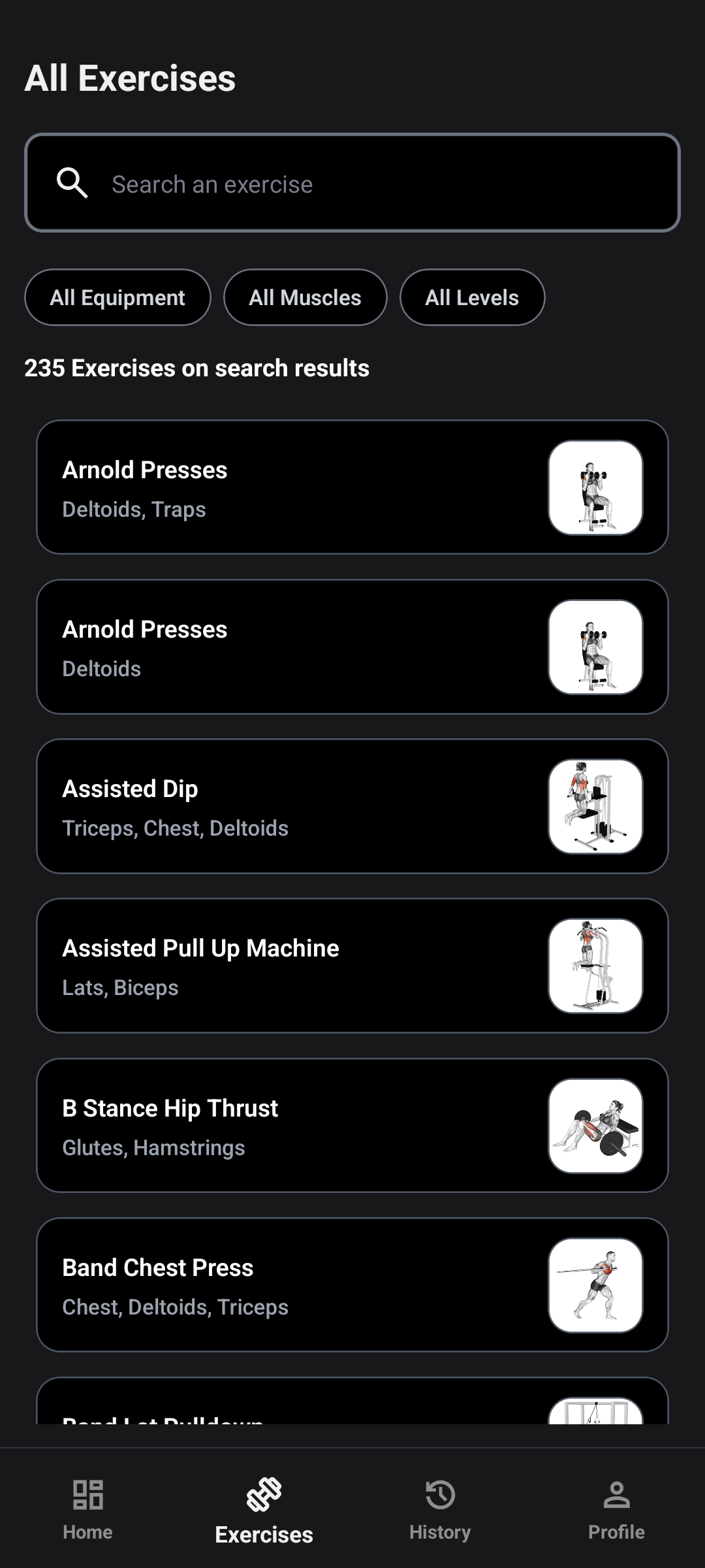 Exercises Screen